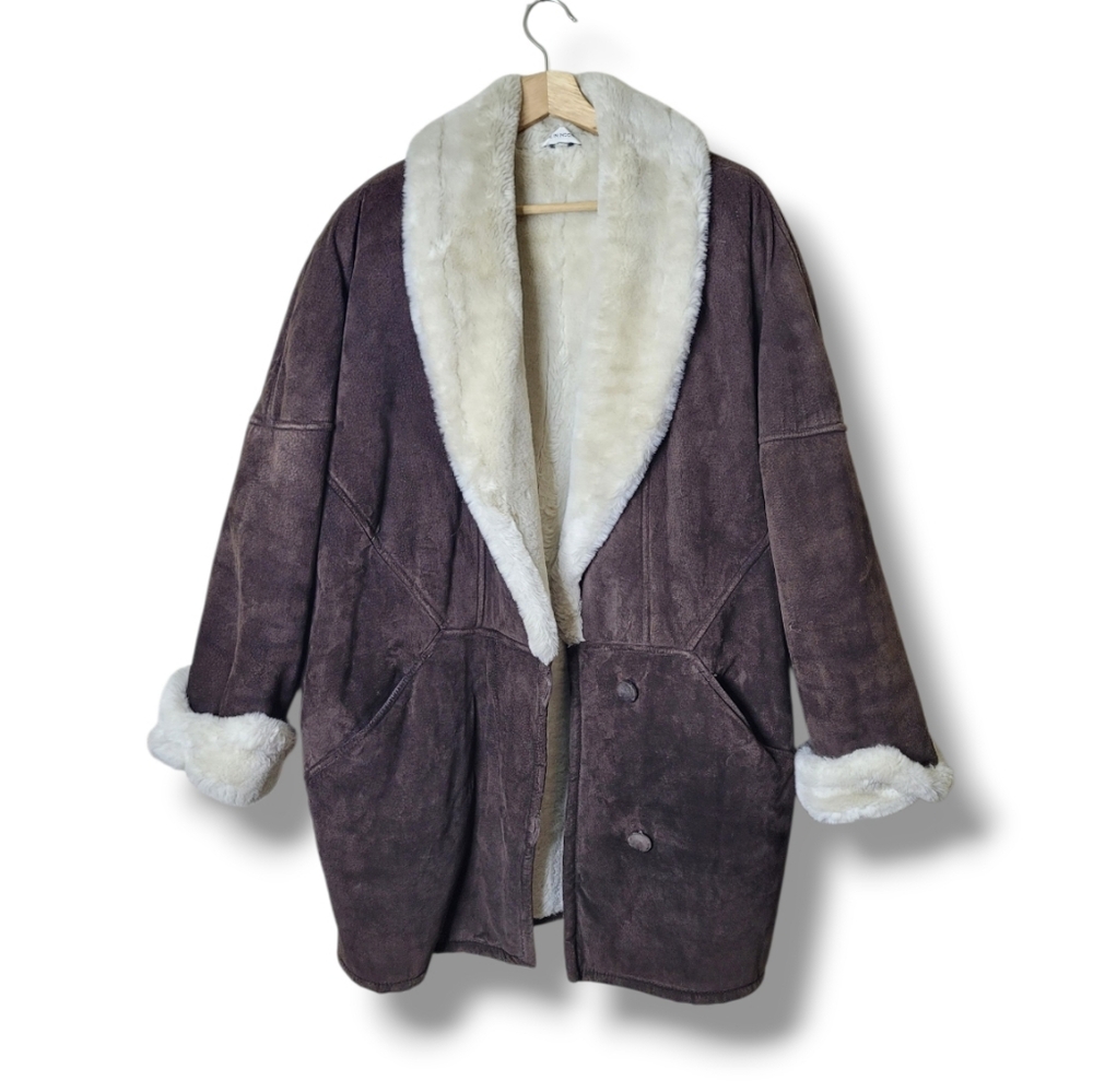 J. Percy By Marvin Richards Brown Suede Winter Coat Faux Fur Lined Size Large